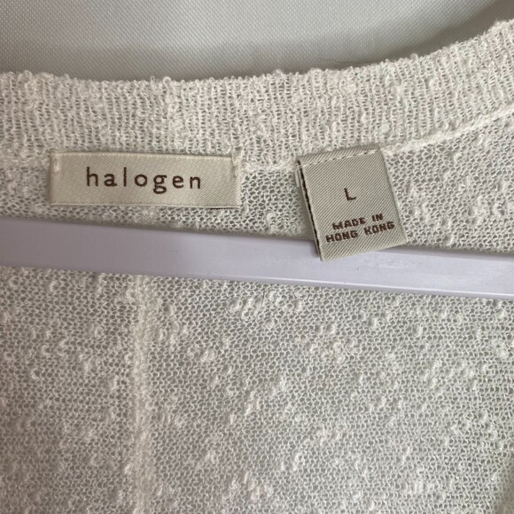Halogen White Deep V-Neck Sheer Short Sleeve Exposed Seem Detail Blouse Size L - Picture 8 of 11
